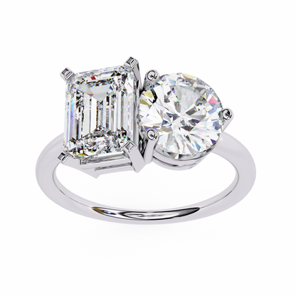 4.04 CT Emerald And Round Cut Lab Grown Diamond Cluster 10k Solid White Gold Two Stone Diamond Ring - HIGHCARAT DIAMONDS