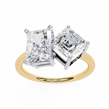 4.17 CT Radiant And Ascher Cut Lab Grown Diamond Unique Two Stone Sparkling Ring for her - HIGHCARAT DIAMONDS