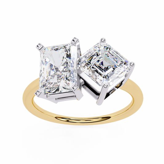 4.17 CT Radiant And Ascher Cut Lab Grown Diamond Unique Two Stone Sparkling Ring for her - HIGHCARAT DIAMONDS