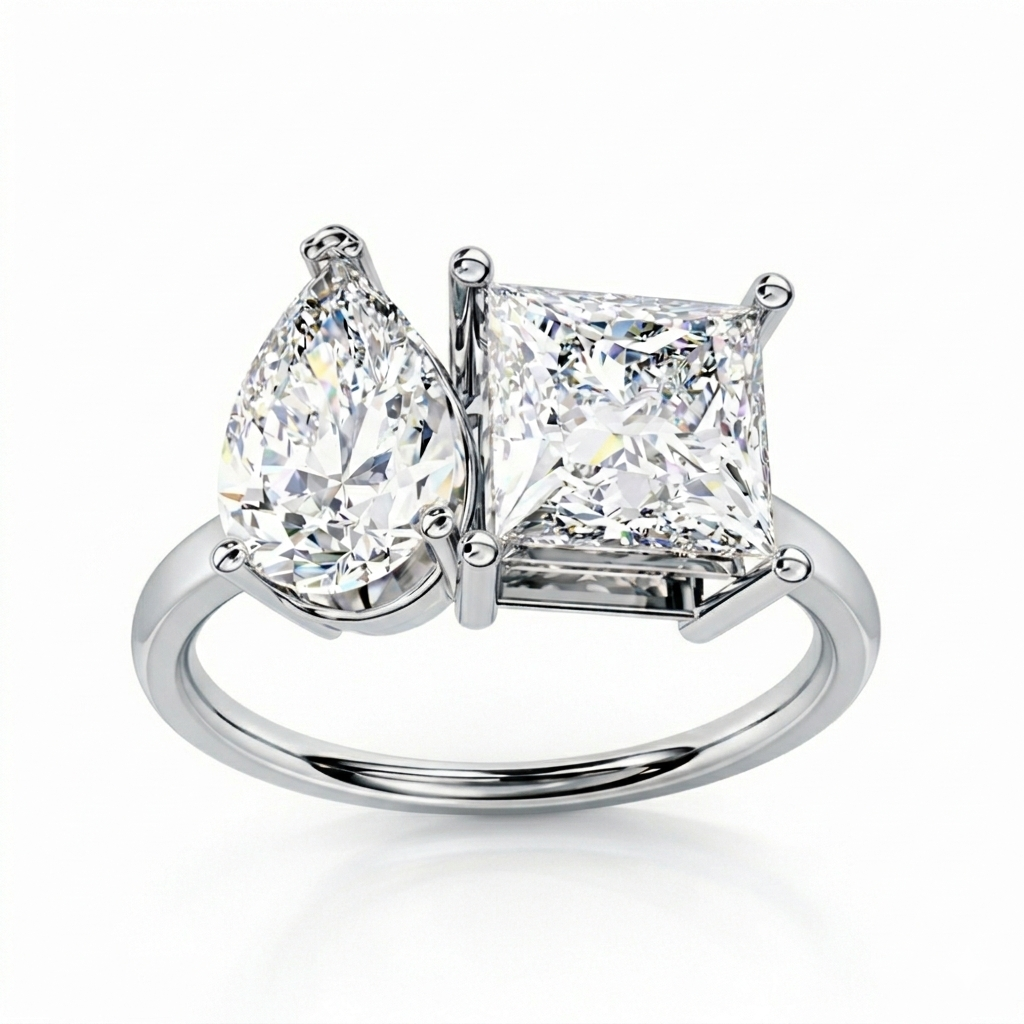 4.30 CT Pear And Princess Cut Cluster Two Diamond Antique Cut Promise Diamond Ring - HIGHCARAT DIAMONDS