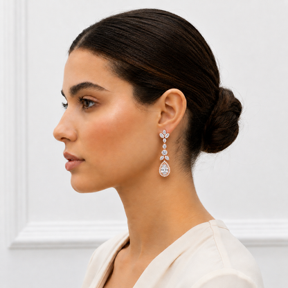 4.83 Ct Pear Oval and Round Cut Lab Grown Diamond Halo Drop Earring - HIGHCARAT DIAMONDS