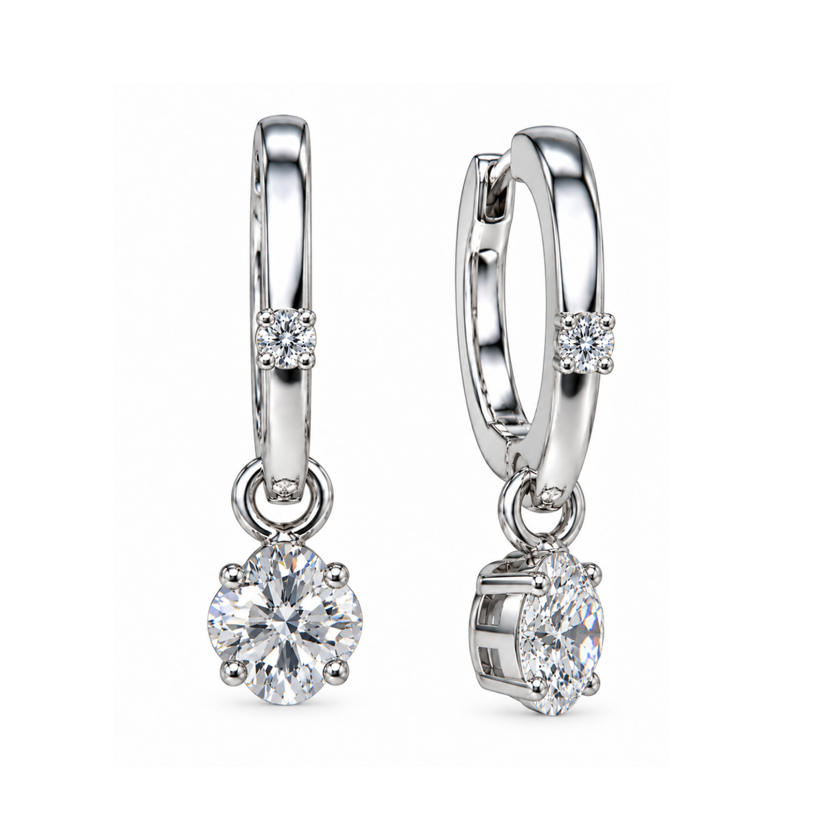 Floral And Round Diamond Drop Earrings in White Gold