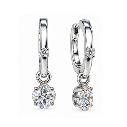Floral And Round Diamond Drop Earrings in White Gold