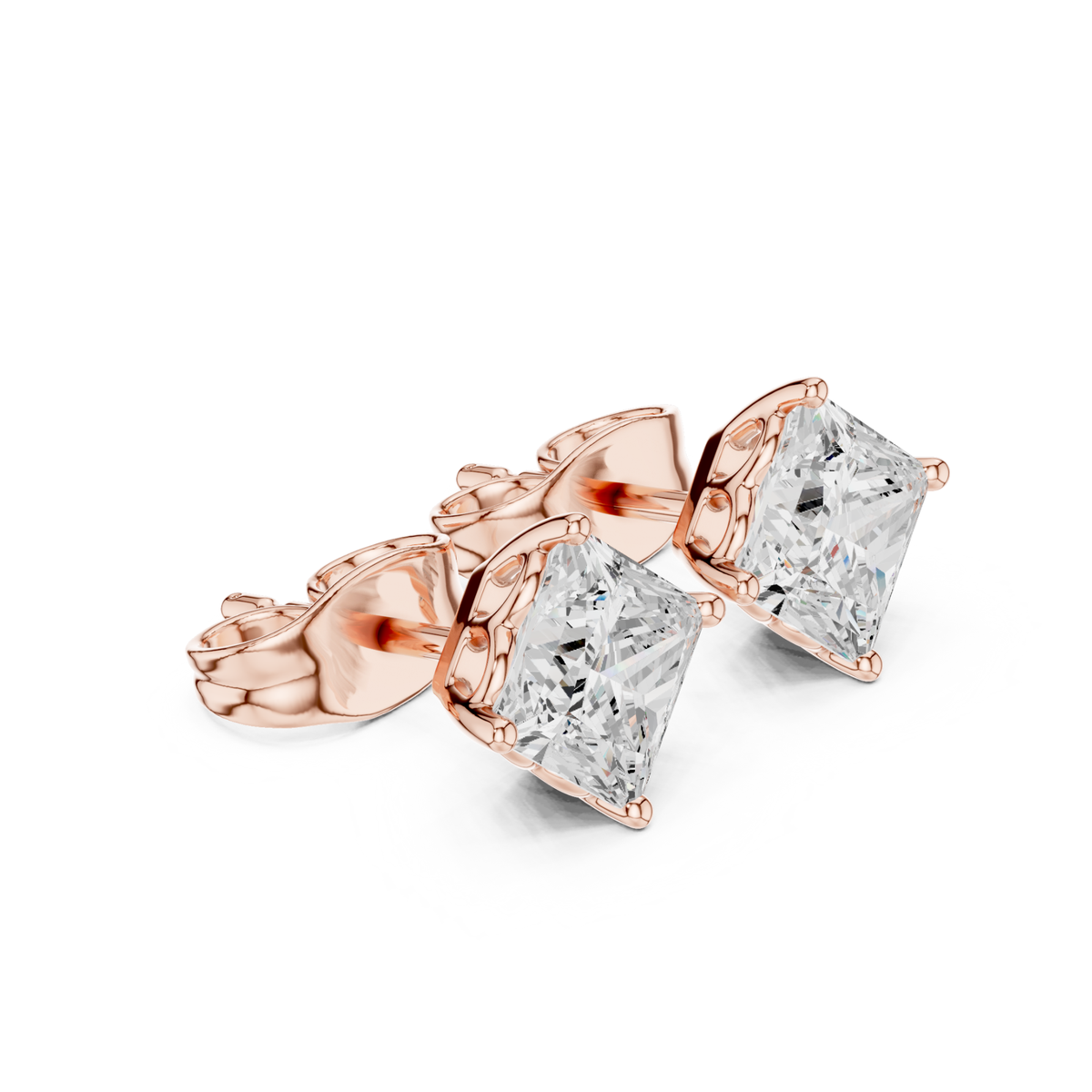 Princess Lab Grown Solitaire Prong Set Diamond Stud Earring