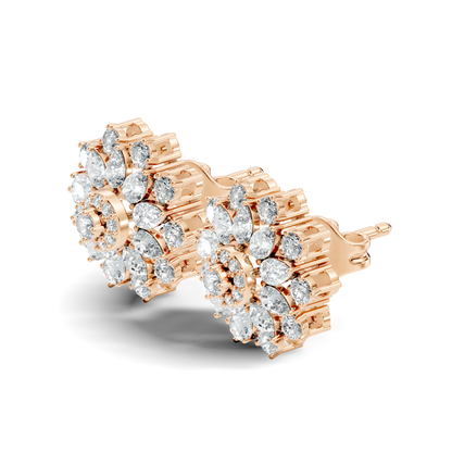 3.35 Ct Pear and Round Cut Lab Grown Diamond Floral Stud Earring