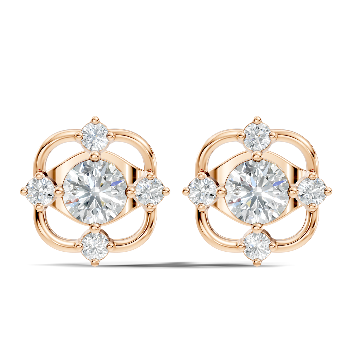 Round Cut Lab Grown Diamond Floral Cluster Square Stud Earring