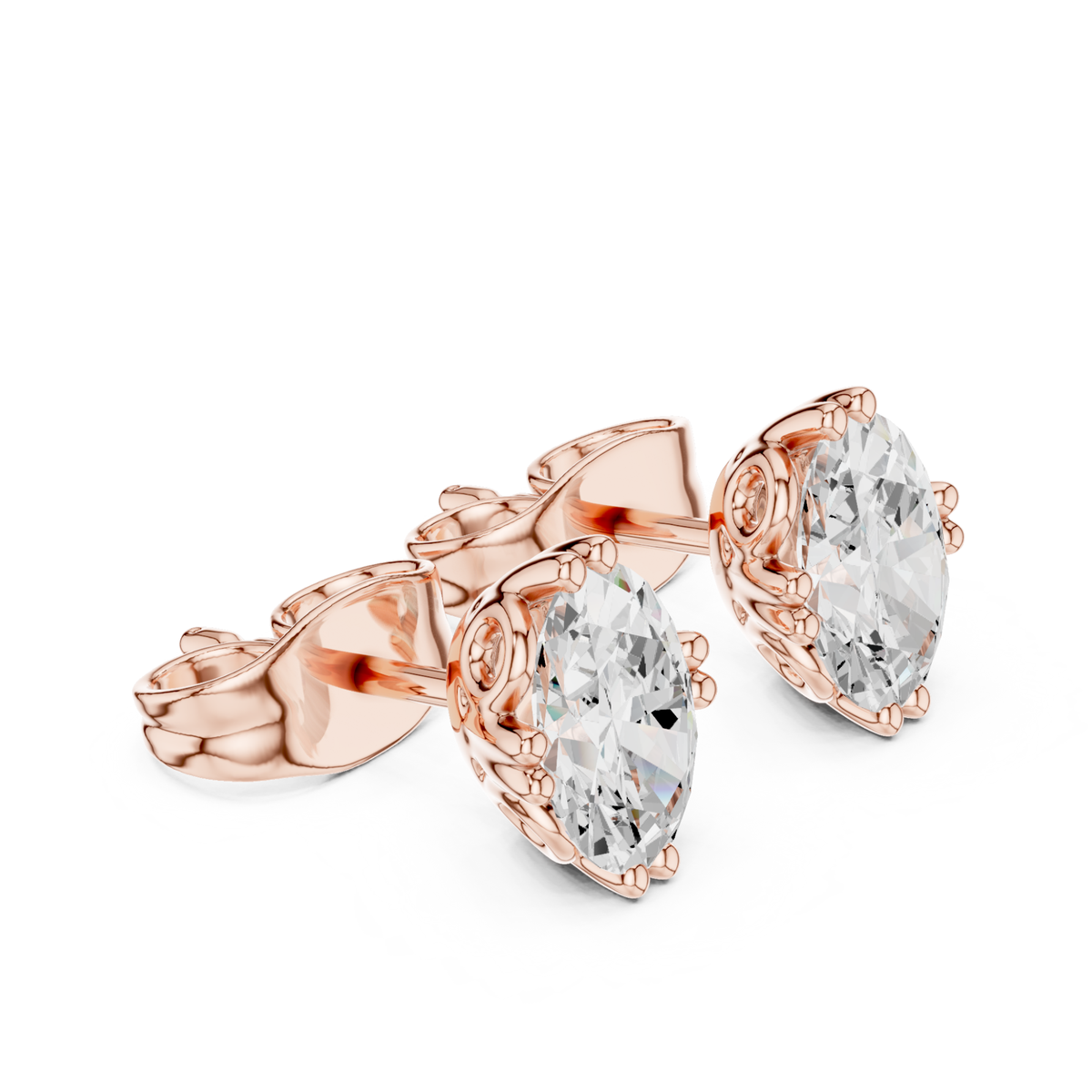 Oval Lab Grown Diamond Solitaire Rose Gold Stud Earring