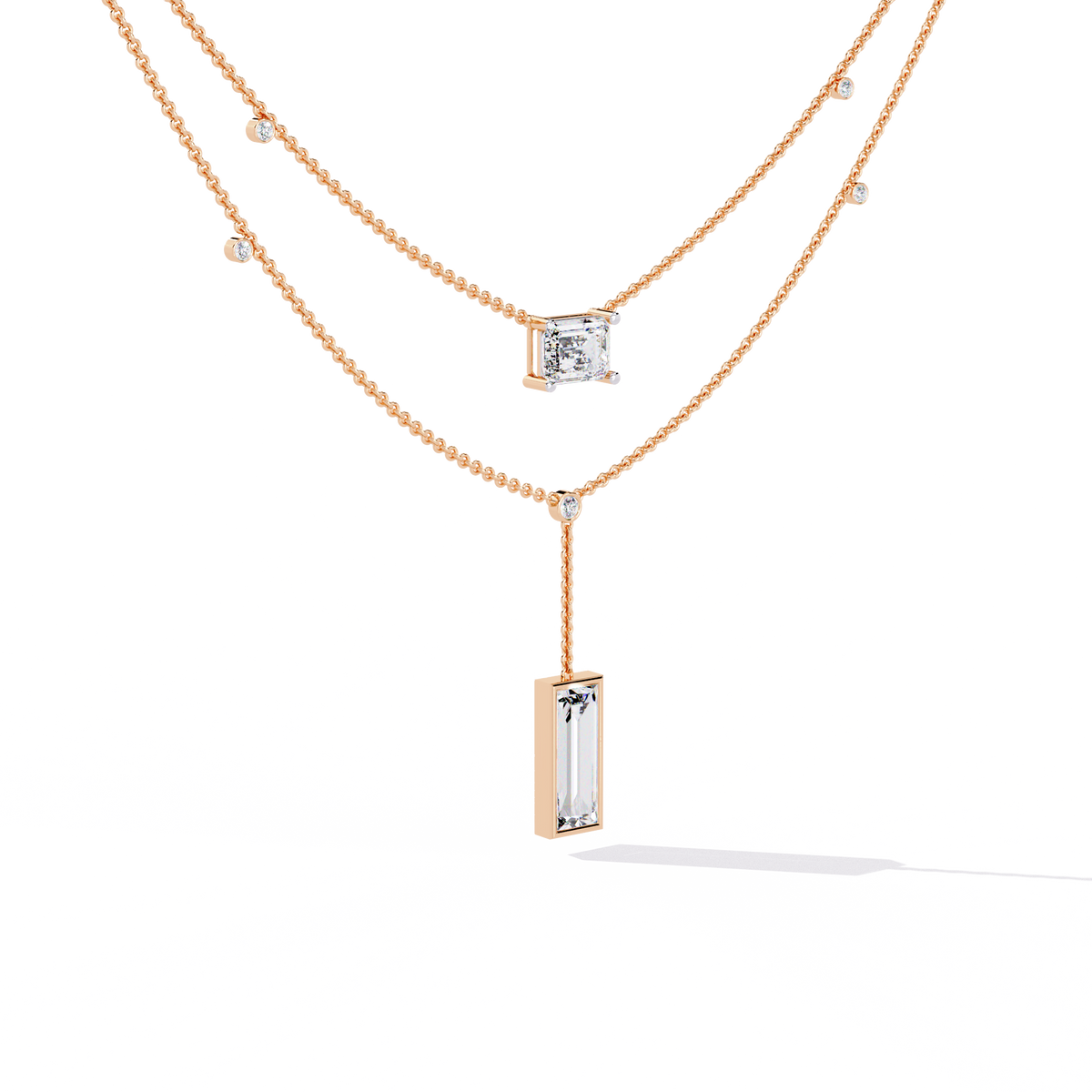 5.47 Ct Emerald , Baguette And Round Lab Grown  Cut Diamond Unique Art Deco Dainty Necklace For Her - HIGHCARAT DIAMONDS