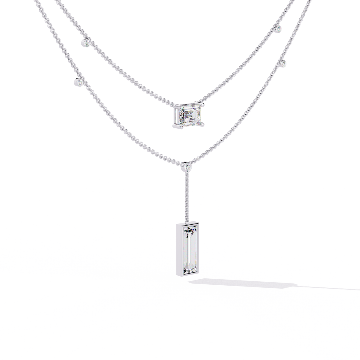 5.47 Ct Emerald , Baguette And Round Lab Grown  Cut Diamond Unique Art Deco Dainty Necklace For Her - HIGHCARAT DIAMONDS