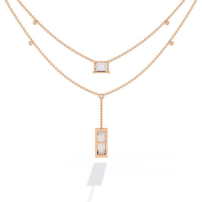 5.47 Ct Emerald , Baguette And Round Lab Grown  Cut Diamond Unique Art Deco Dainty Necklace For Her - HIGHCARAT DIAMONDS