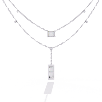 5.47 Ct Emerald , Baguette And Round Lab Grown  Cut Diamond Unique Art Deco Dainty Necklace For Her - HIGHCARAT DIAMONDS