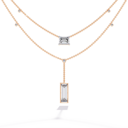 5.47 Ct Emerald , Baguette And Round Lab Grown  Cut Diamond Unique Art Deco Dainty Necklace For Her - HIGHCARAT DIAMONDS