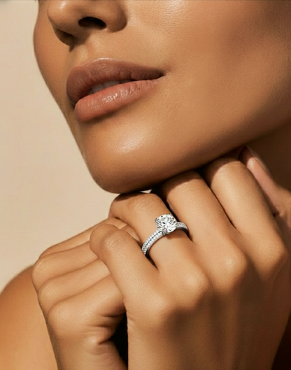 5.70 Ct Round Shaped Lab Grown  Diamond 18k Solid Gold With Side Stone Stunning Engagement Ring For Her - HIGHCARAT DIAMONDS #wearthelook