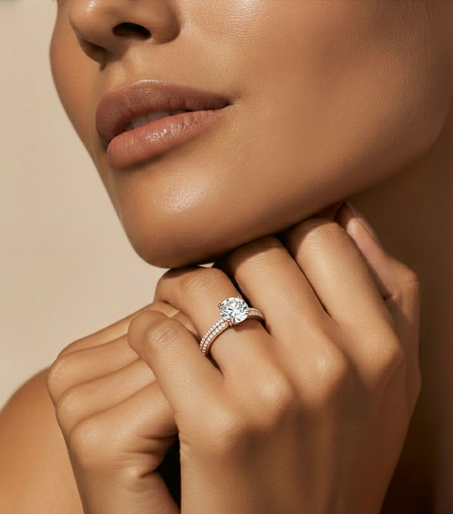 5.70 Ct Round Shaped Lab Grown  Diamond 18k Solid Gold With Side Stone Stunning Engagement Ring For Her - HIGHCARAT DIAMONDS #wearthelook