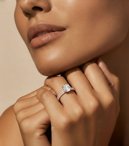 5.70 Ct Round Shaped Lab Grown  Diamond 18k Solid Gold With Side Stone Stunning Engagement Ring For Her - HIGHCARAT DIAMONDS #wearthelook