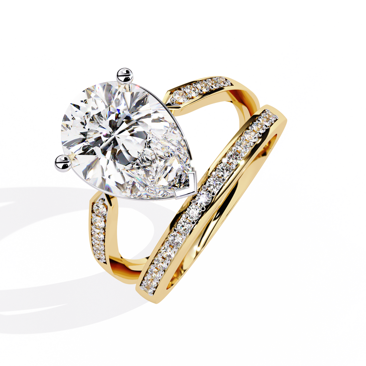 5.78Ct Pear And Round Cut Diamond Antique Vintage 10k Yellow Gold  Elegant Statement Dazzling Ring - HIGHCARAT DIAMONDS