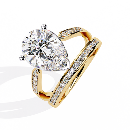 5.78Ct Pear And Round Cut Diamond Antique Vintage 10k Yellow Gold  Elegant Statement Dazzling Ring - HIGHCARAT DIAMONDS