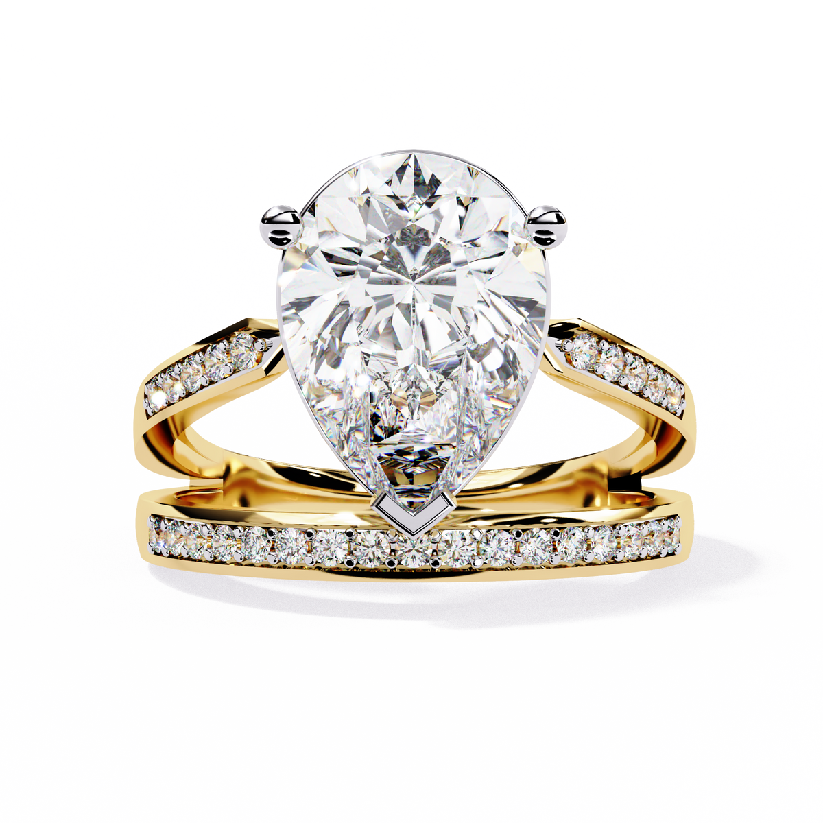 5.78Ct Pear And Round Cut Diamond Antique Vintage 10k Yellow Gold  Elegant Statement Dazzling Ring - HIGHCARAT DIAMONDS