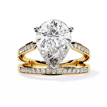 5.78Ct Pear And Round Cut Diamond Antique Vintage 10k Yellow Gold  Elegant Statement Dazzling Ring - HIGHCARAT DIAMONDS