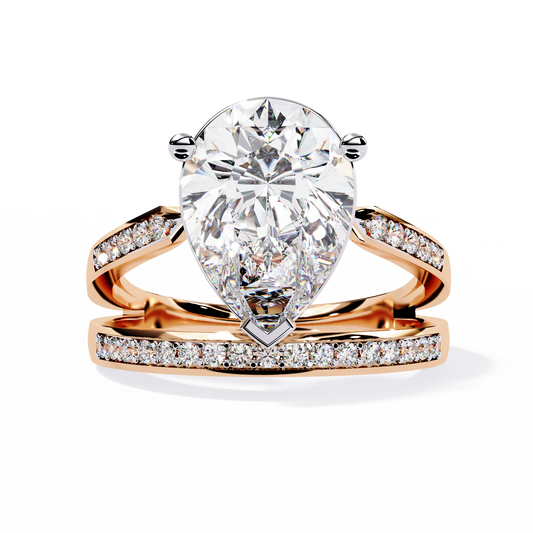 5.78Ct Pear And Round Cut Diamond Antique Vintage 10k Yellow Gold  Elegant Statement Dazzling Ring - HIGHCARAT DIAMONDS