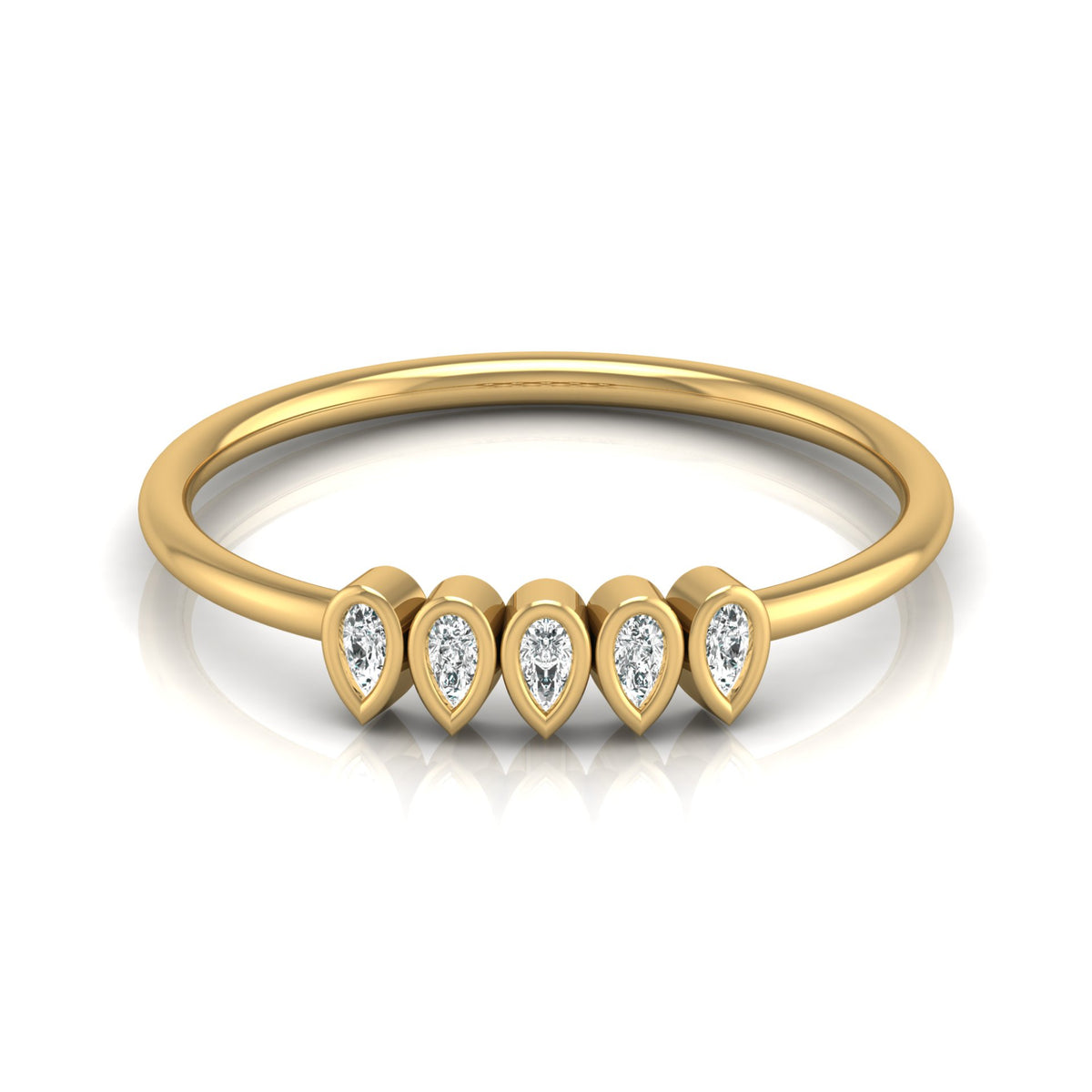 5 Stone Pear Cut Bezel Set Diamond Wedding Ring in 14KT Gold Lab Grown or Natural for Her - HIGHCARAT DIAMONDS