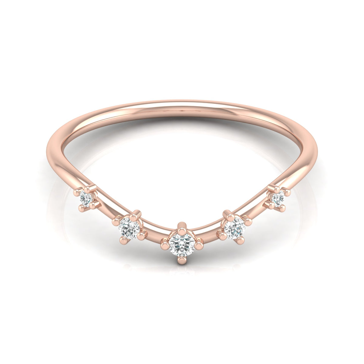 Lightweight 5-Stone V Shaped Round Diamond Ring for Women's Elegant Solid Gold Design - HIGHCARAT DIAMONDS
