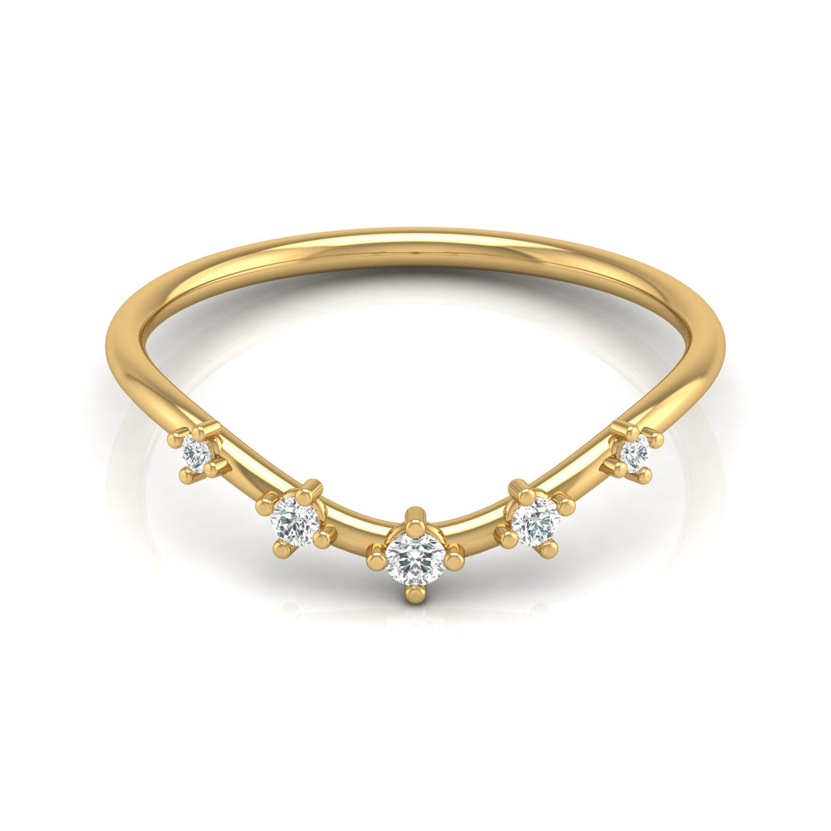 Lightweight 5-Stone V Shaped Round Diamond Ring for Women's Elegant Solid Gold Design - HIGHCARAT DIAMONDS
