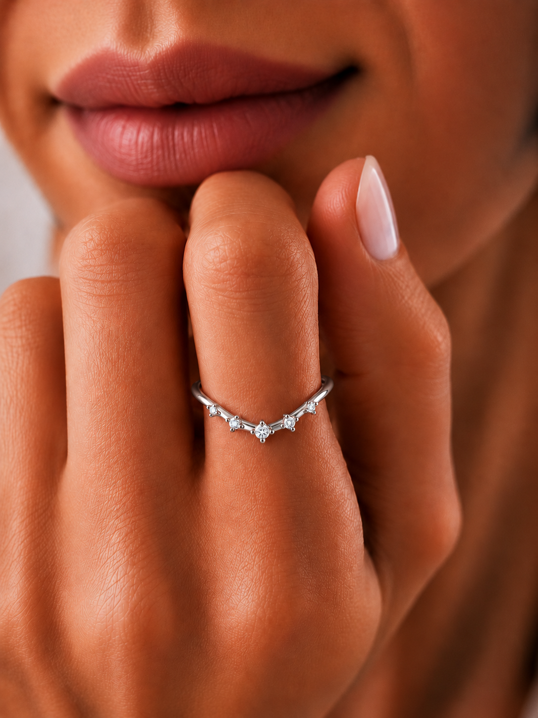 Lightweight 5-Stone V Shaped Round Diamond Ring for Women's Elegant Solid Gold Design - HIGHCARAT DIAMONDS