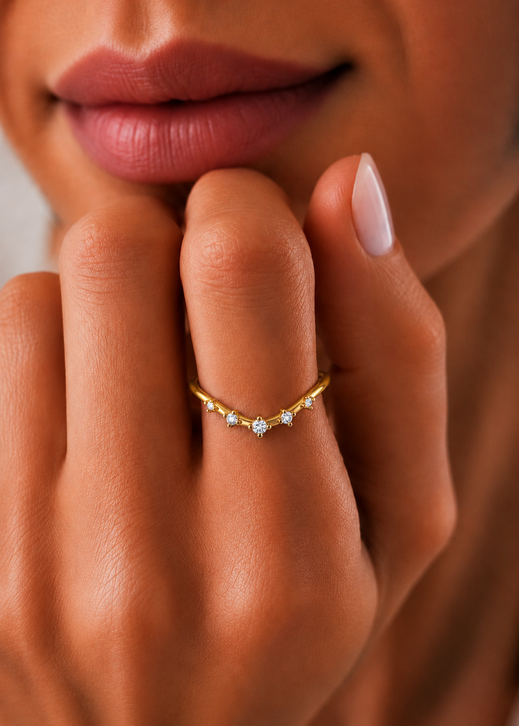 Lightweight 5-Stone V Shaped Round Diamond Ring for Women's Elegant Solid Gold Design - HIGHCARAT DIAMONDS