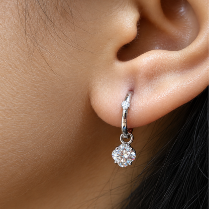 Floral And Round Diamond Drop Earrings in White Gold