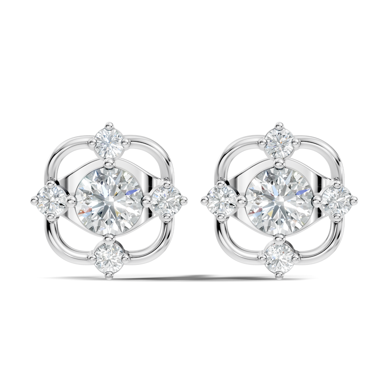 Round Cut Lab Grown Diamond Floral Cluster Square Stud Earring