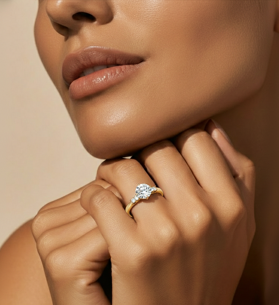 6 Stone Round Cut Lab grown Diamond 18k Solid Gold  Engagement Ring ,Perfect for Your - HIGHCARAT DIAMONDS #wearthelook