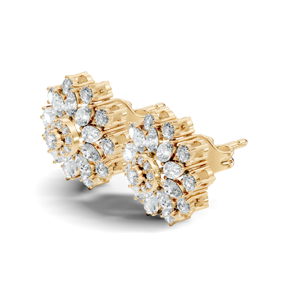 3.35 Ct Pear and Round Cut Lab Grown Diamond Floral Stud Earring