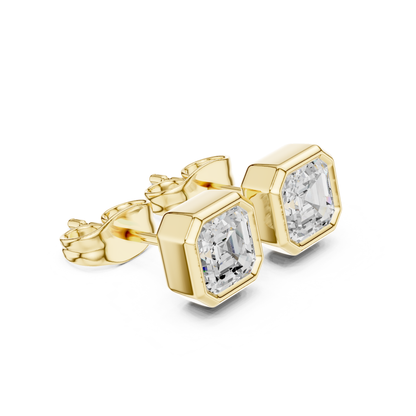 Asscher Cut Lab Grown Diamond Gold Stud Earrings