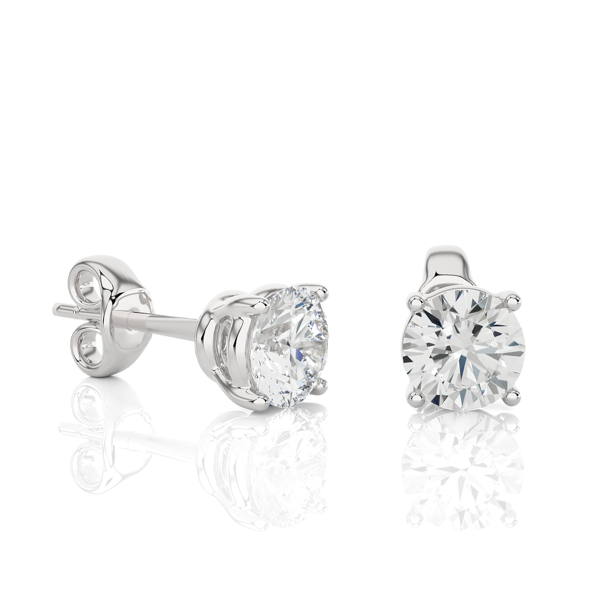 14K White Gold Round Solitaire Stud Earrings