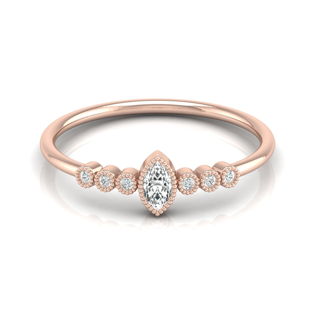 7 Stone Marquise & Round Cut Lab Grown Diamond Halo Ring - HIGHCARAT DIAMONDS
