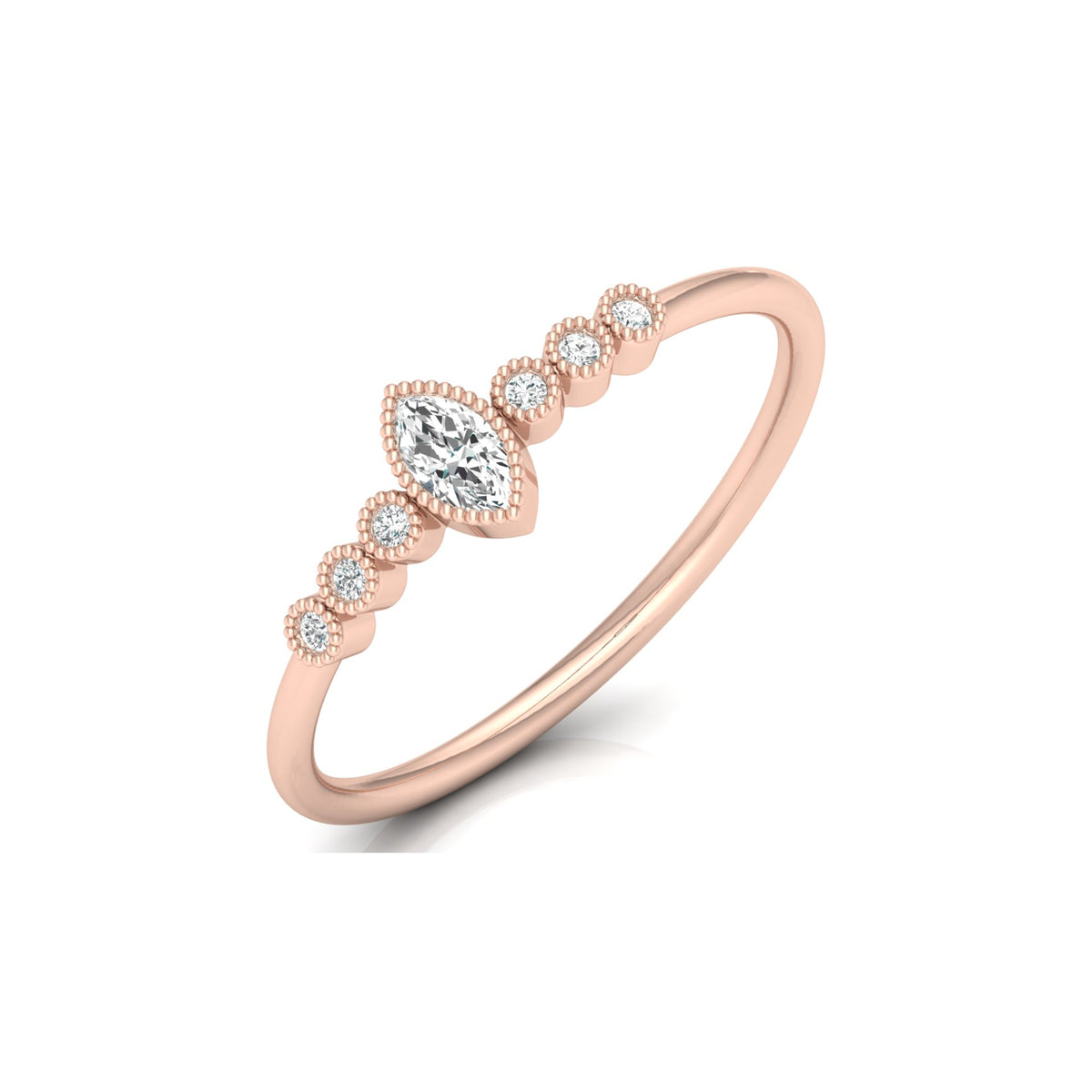 7 Stone Marquise & Round Cut Lab Grown Diamond Halo Ring - HIGHCARAT DIAMONDS