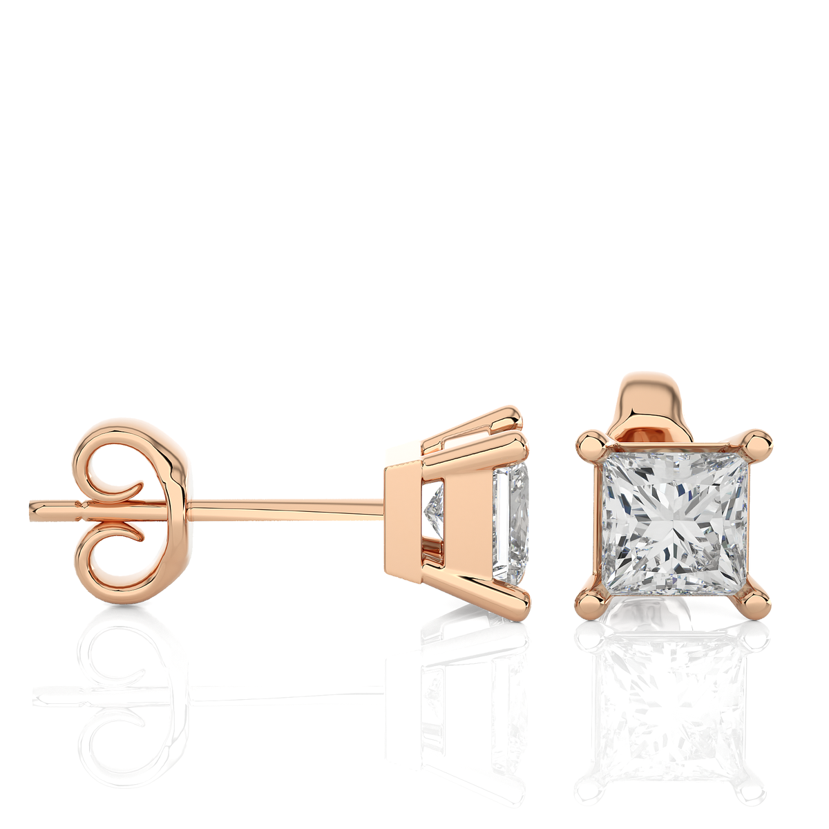 1 Carat Princess Cut Lab Grown Diamond Stud Earrings