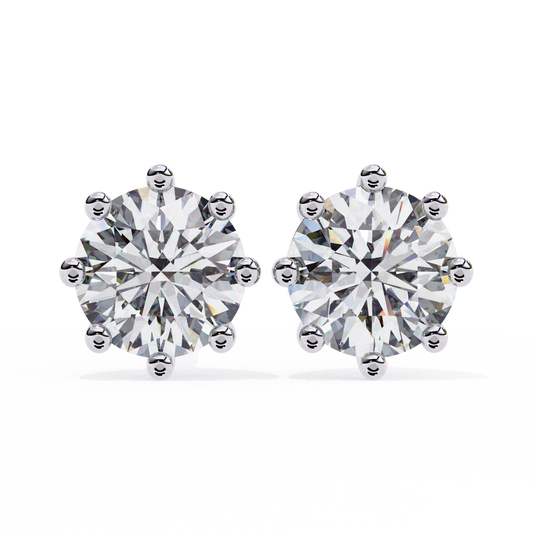 8 Prong 2.57 Ct Round Cut Lab Grown Diamond Earrings Front View