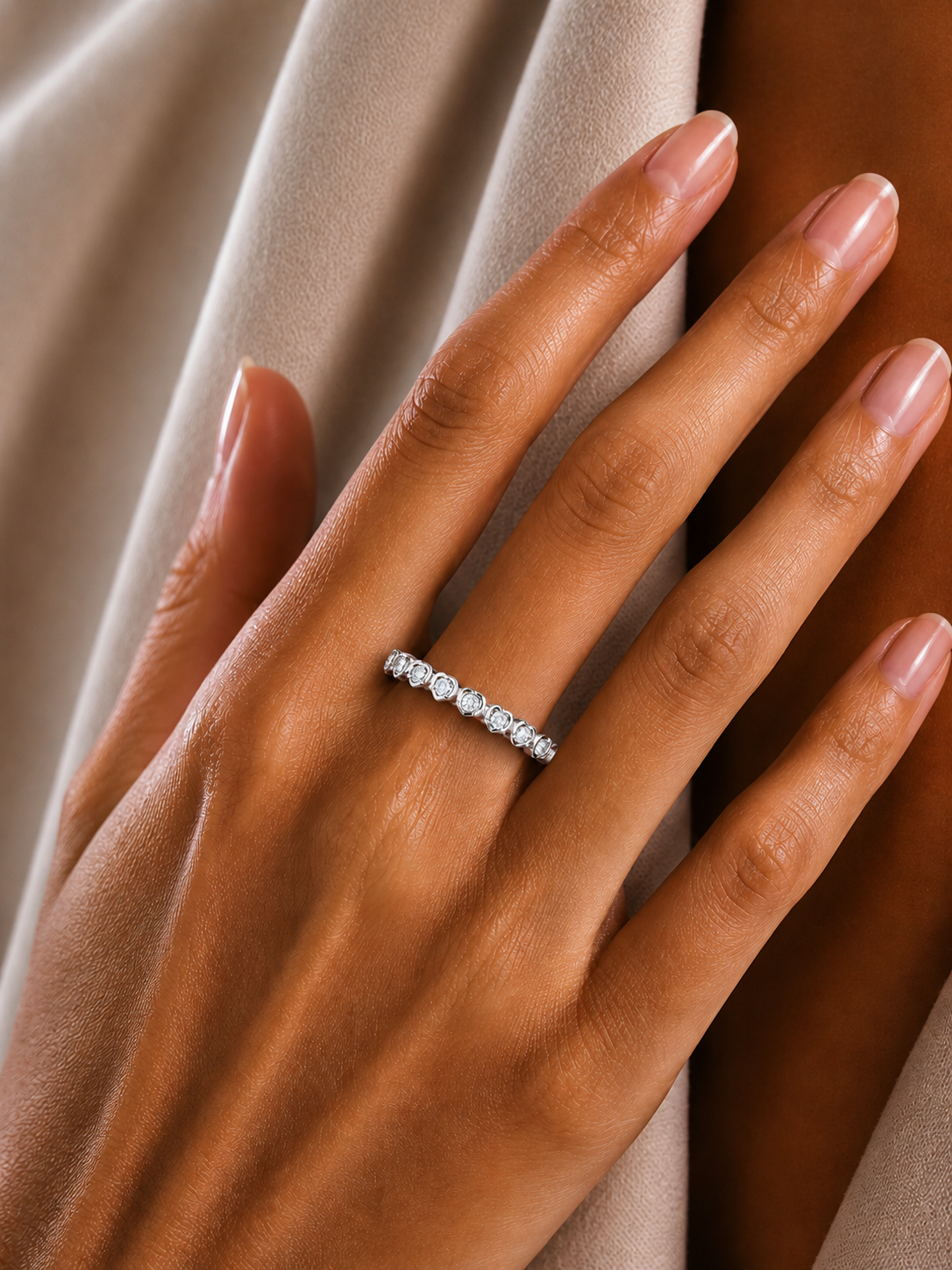 Accented Round Cut Labgrown Diamond Band Ring For Women's in 14KT Solid Rose Gold - HIGHCARAT DIAMONDS