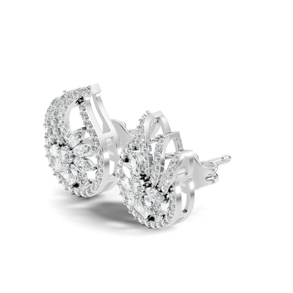 Vintage 14K Solid White Gold Marquise & Round Diamond Stud Earrings For Women's - HIGHCARAT DIAMONDS