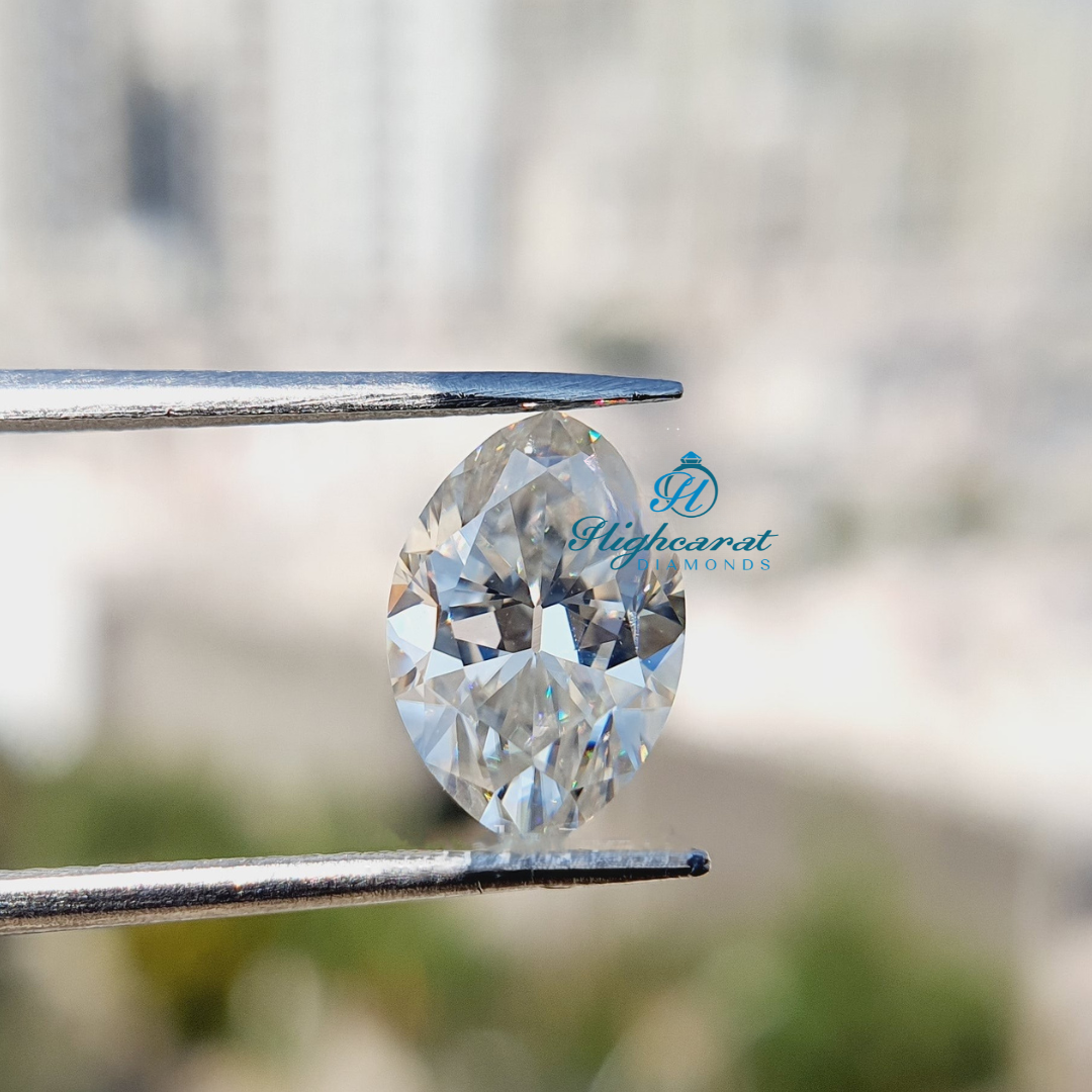 Certified Old Mine Cut Marquise Lab Grown Diamond with defined points and reflective facets