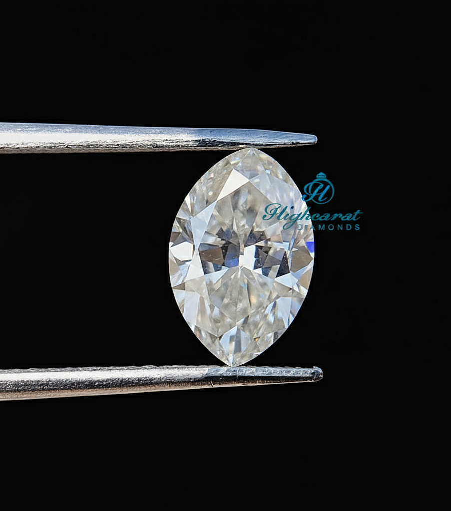 Antique Marquise Old Mine Cut Lab Grown Diamond featuring elongated proportions and broad vintage style facets
