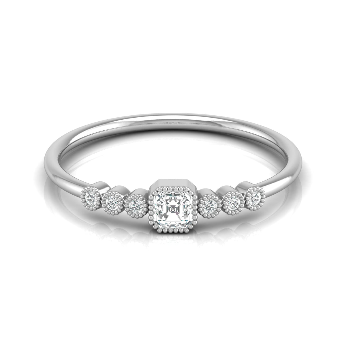 Asscher And Round Diamond Minimalist Ring 14K Solid Gold Dainty Engagement Ring For Her - HIGHCARAT DIAMONDS