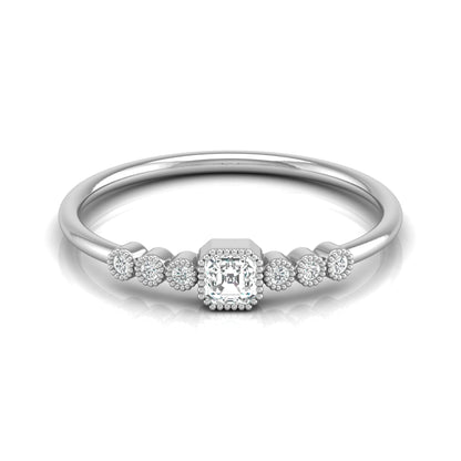 Asscher And Round Diamond Minimalist Ring 14K Solid Gold Dainty Engagement Ring For Her - HIGHCARAT DIAMONDS