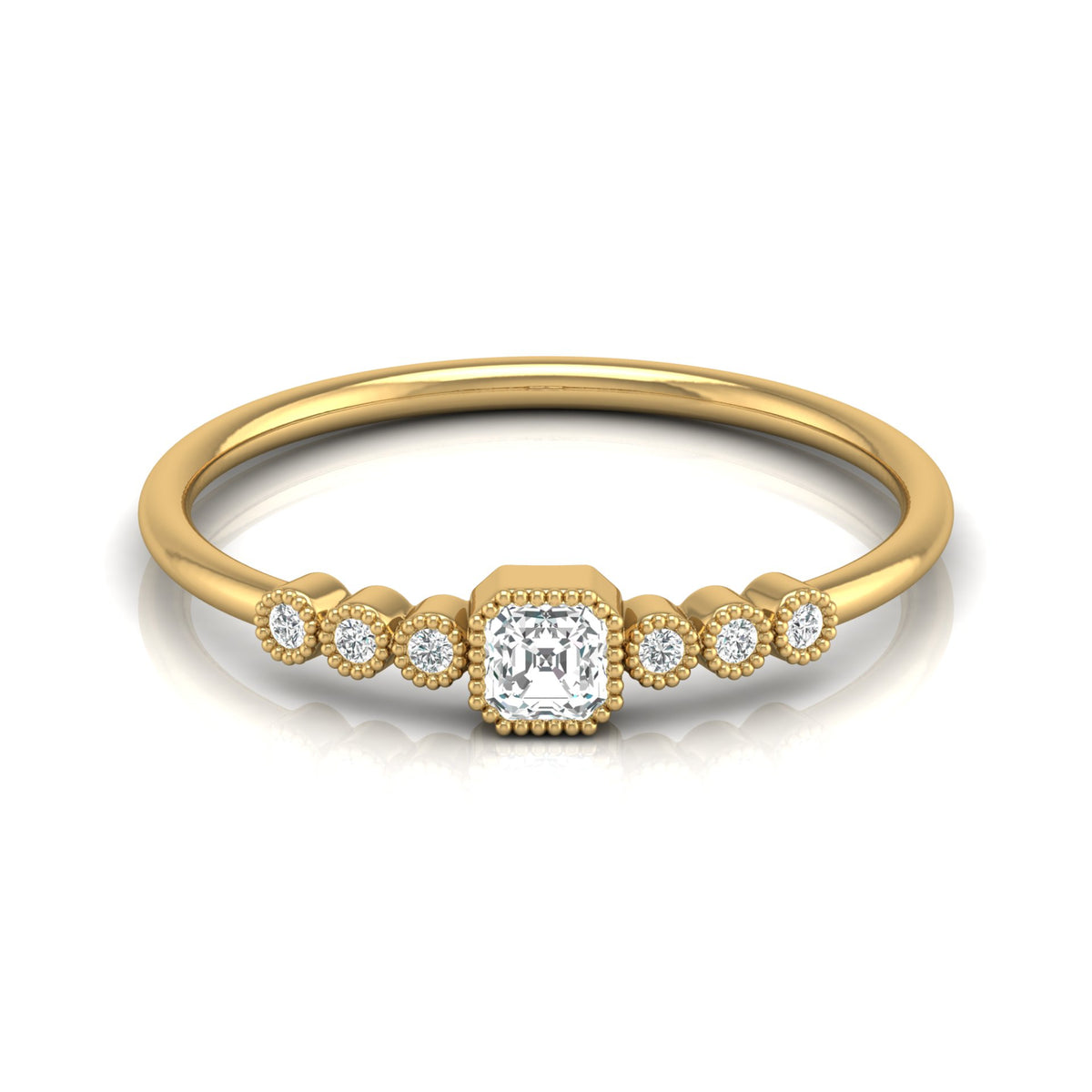 Asscher And Round Diamond Minimalist Ring 14K Solid Gold Dainty Engagement Ring For Her - HIGHCARAT DIAMONDS
