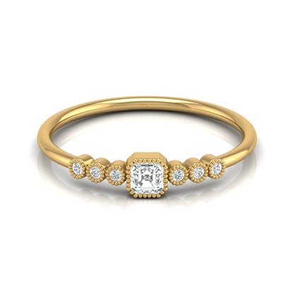Asscher And Round Diamond Minimalist Ring 14K Solid Gold Dainty Engagement Ring For Her - HIGHCARAT DIAMONDS