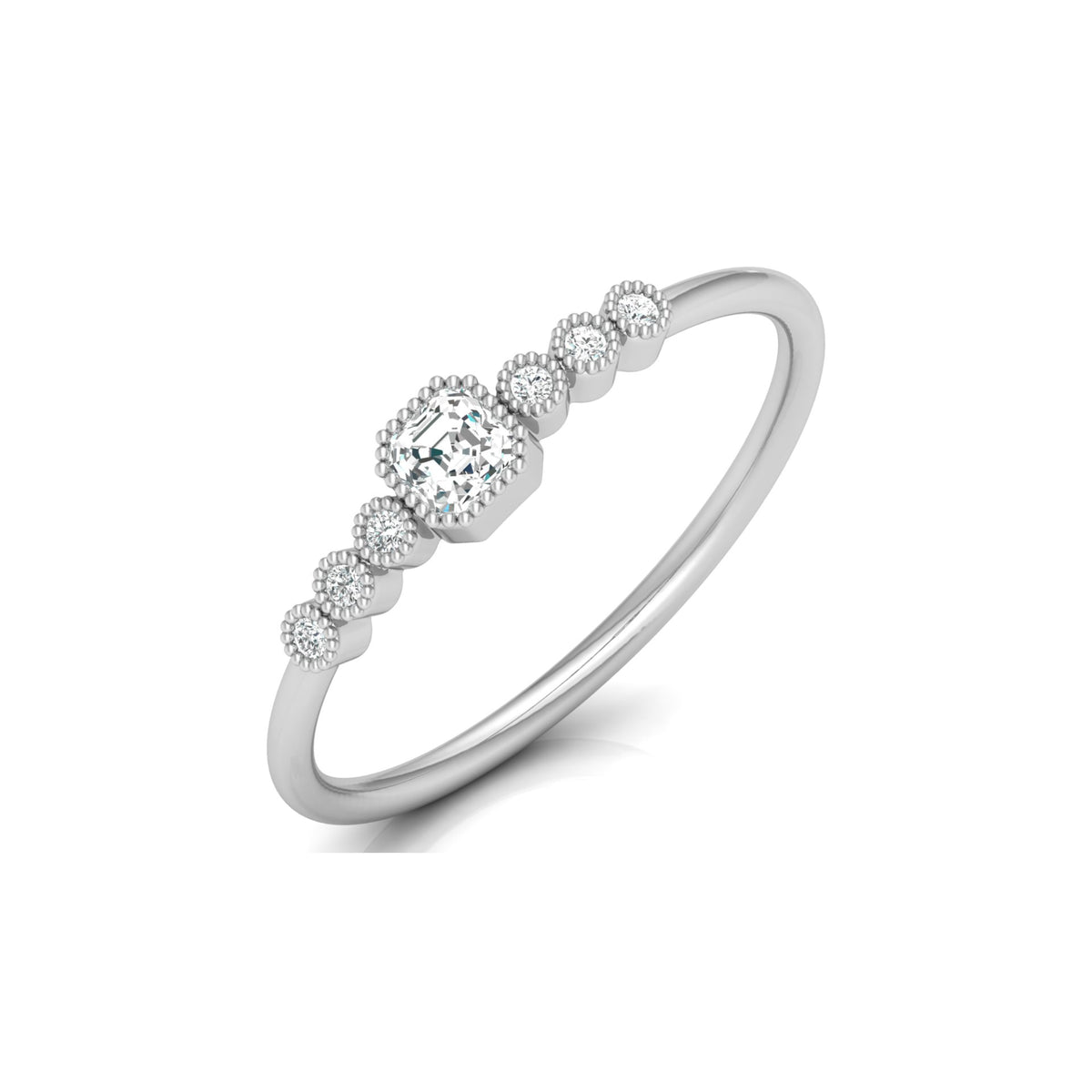 Asscher And Round Diamond Minimalist Ring 14K Solid Gold Dainty Engagement Ring For Her - HIGHCARAT DIAMONDS