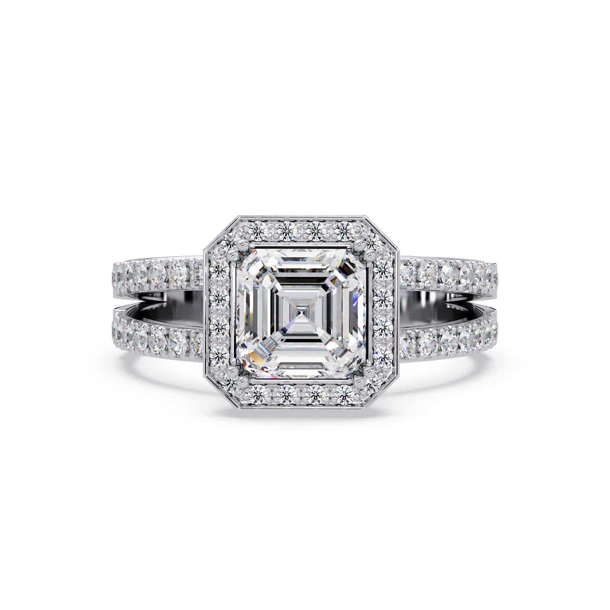 Asscher Cut Halo Lab Grown Diamond Split Shank Engagement Ring - HIGHCARAT DIAMONDS