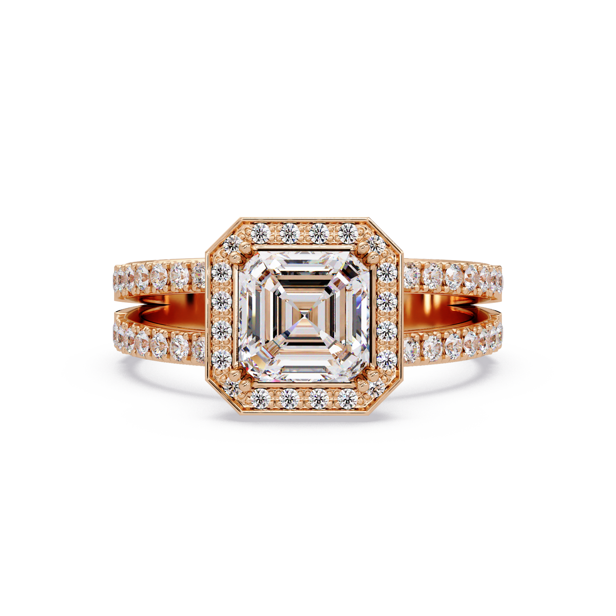 Asscher Cut Halo Lab Grown Diamond Split Shank Engagement Ring - HIGHCARAT DIAMONDS